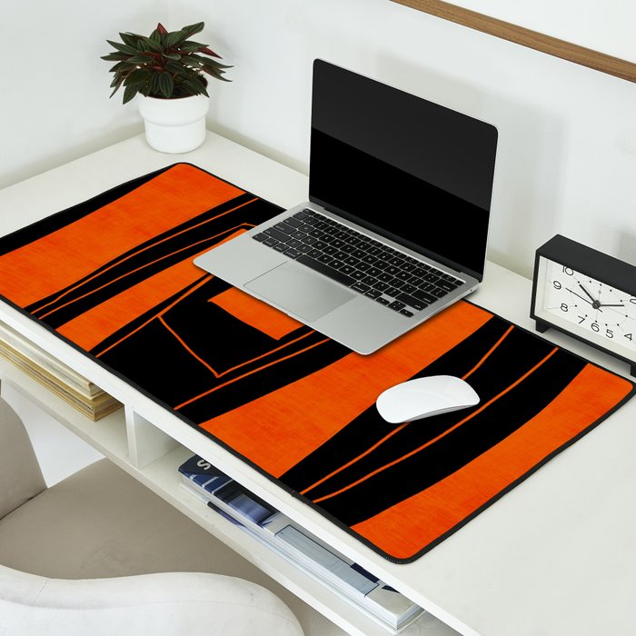 Bold Black and Orange Abstract Desk Mat Gallery Image 2