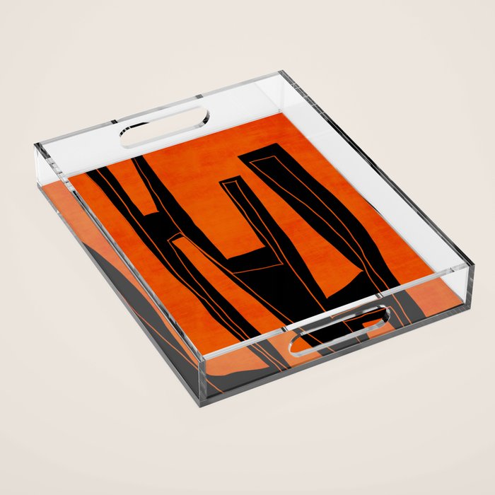 Bold Black and Orange Abstract Acrylic Tray Gallery Image 1