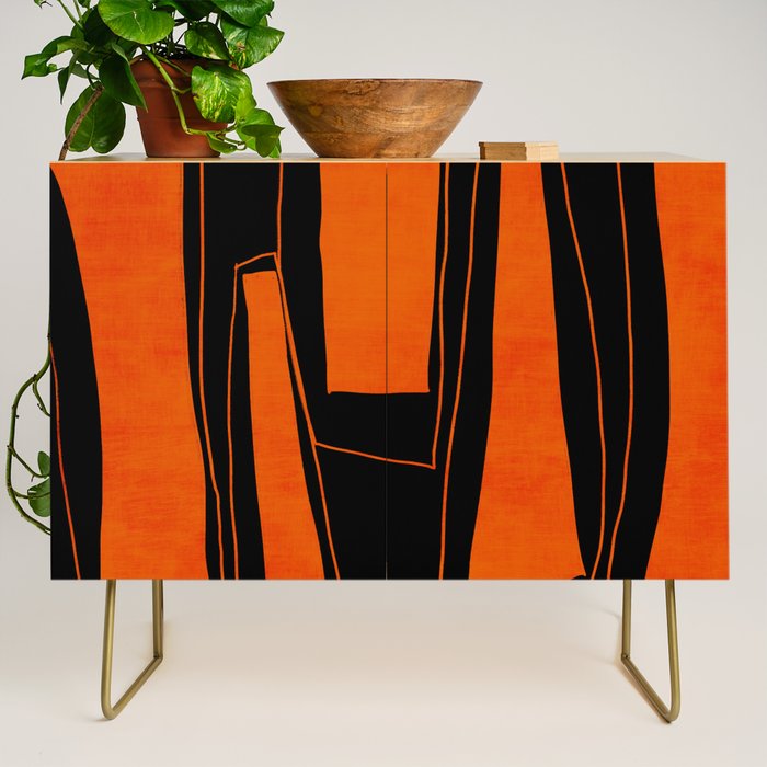 Bold Black and Orange Abstract Credenza Gallery Image 1
