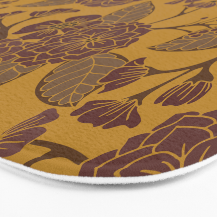 Mustard Yellow, Brown, Raisin, Taupe & Mauve Floral Pattern Bath Mat Gallery Image 3