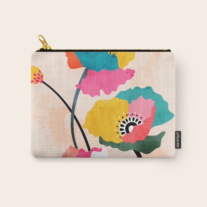 Dopamine Floral, Botanical Watercolor Eclectic Flowers Plants, Painting Colorful Pop Bohemian Contemporary Modern Carry All Pouch Gallery Image 1