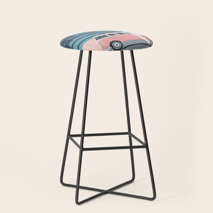 Surfer Graphic Beach Palm-Tree Camper-Van Art Stool Gallery Image 1