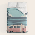 Surfer Graphic Beach Palm-Tree Camper-Van Art Duvet Cover Gallery Image 6