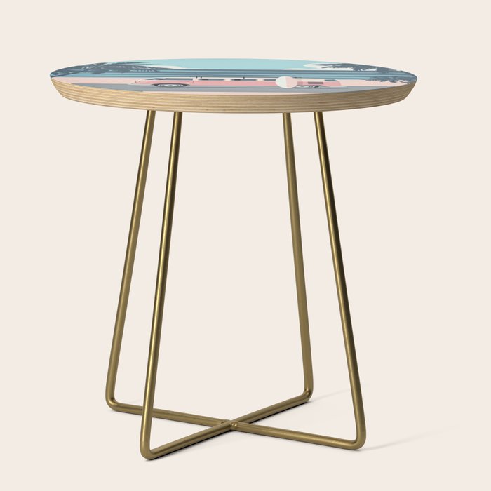 Surfer Graphic Beach Palm-Tree Camper-Van Art Side Table Gallery Image 1