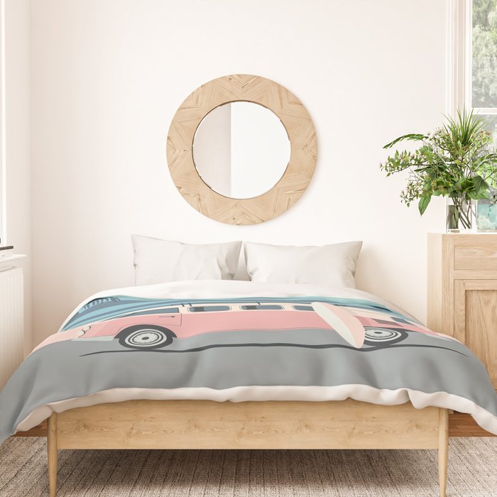 Surfer Graphic Beach Palm-Tree Camper-Van Art Duvet Cover Gallery Image 3