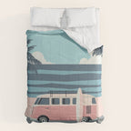 Surfer Graphic Beach Palm-Tree Camper-Van Art Comforter Gallery Image 6