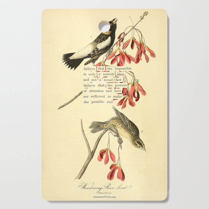 Bird Divinations: Wandering Rice Bird (about: almanacofbirds.org) Cutting Board Gallery Image 1