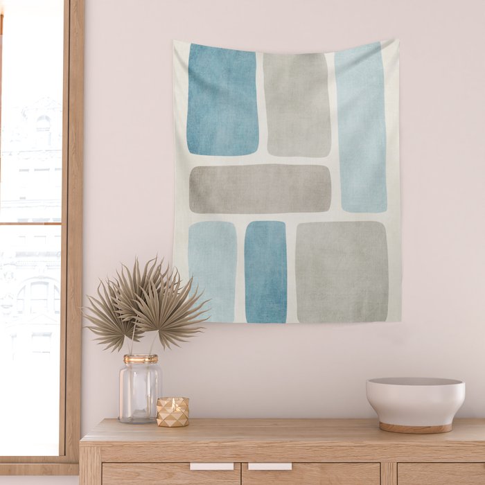 Minimalist Neutral Blue Beige Tones  Wall Tapestry Gallery Image 2