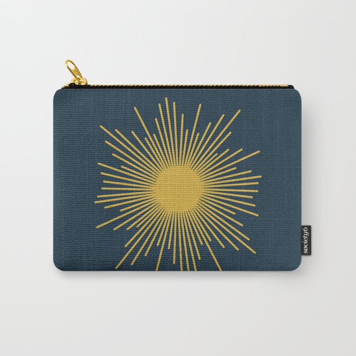 Sunburst - Minimalist Mid Century Modern Sun in Navy Blue and Light Mustard Yellow Carry All Pouch Gallery Image 1