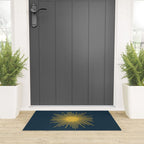 Sunburst - Minimalist Mid Century Modern Sun in Navy Blue and Light Mustard Yellow Welcome Mat Gallery Image 3