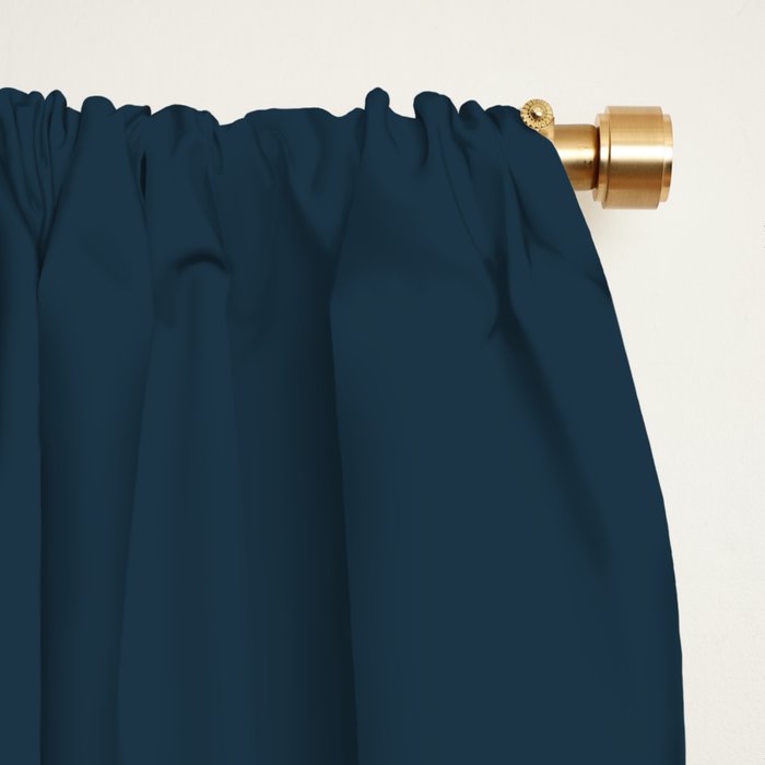 Sunburst - Minimalist Mid Century Modern Sun in Navy Blue and Light Mustard Yellow Window Curtain Gallery Image 2