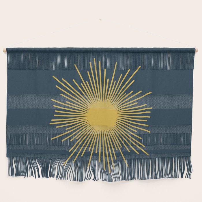 Sunburst - Minimalist Mid Century Modern Sun in Navy Blue and Light Mustard Yellow Wall Hanging Gallery Image 1