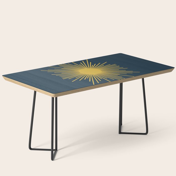 Sunburst - Minimalist Mid Century Modern Sun in Navy Blue and Light Mustard Yellow Coffee Table Gallery Image 1
