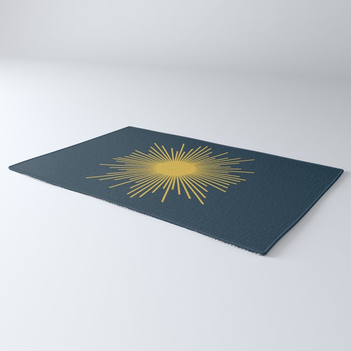 Sunburst - Minimalist Mid Century Modern Sun in Navy Blue and Light Mustard Yellow Rug Gallery Image 3