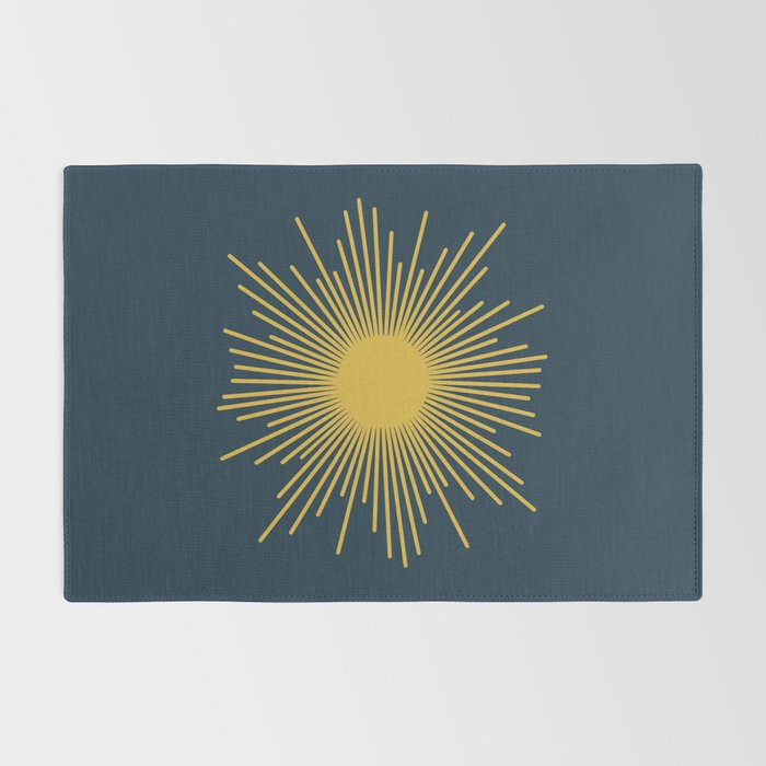 Sunburst - Minimalist Mid Century Modern Sun in Navy Blue and Light Mustard Yellow Rug Gallery Image 2