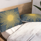 Sunburst - Minimalist Mid Century Modern Sun in Navy Blue and Light Mustard Yellow Pillow Sham Gallery Image 2