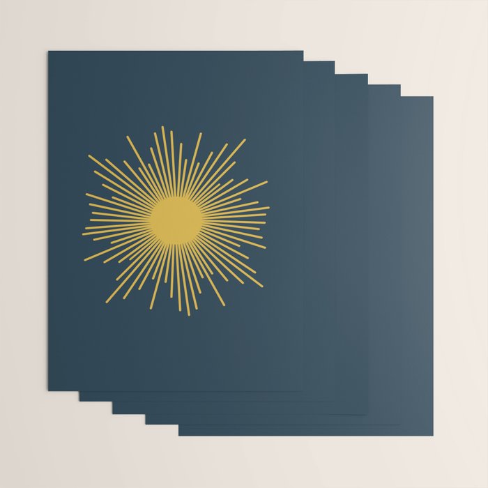 Sunburst - Minimalist Mid Century Modern Sun in Navy Blue and Light Mustard Yellow Wrapping Paper Gallery Image 3