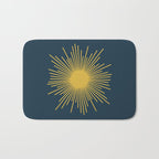 Sunburst - Minimalist Mid Century Modern Sun in Navy Blue and Light Mustard Yellow Bath Mat Gallery Image 1