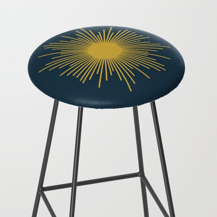 Sunburst - Minimalist Mid Century Modern Sun in Navy Blue and Light Mustard Yellow Stool Gallery Image 2