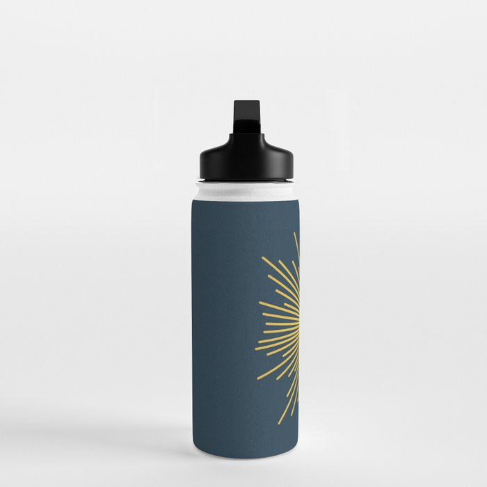 Sunburst - Minimalist Mid Century Modern Sun in Navy Blue and Light Mustard Yellow Water Bottle Gallery Image 3