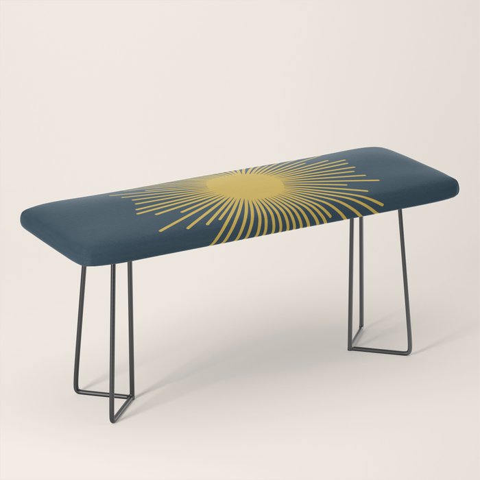 Sunburst - Minimalist Mid Century Modern Sun in Navy Blue and Light Mustard Yellow Bench Gallery Image 1
