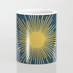 Sunburst - Minimalist Mid Century Modern Sun in Navy Blue and Light Mustard Yellow Coffee Mug Gallery Image 4