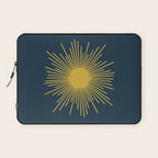 Sunburst - Minimalist Mid Century Modern Sun in Navy Blue and Light Mustard Yellow Laptop Sleeve Gallery Image 1