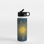 Sunburst - Minimalist Mid Century Modern Sun in Navy Blue and Light Mustard Yellow Water Bottle Gallery Image 1