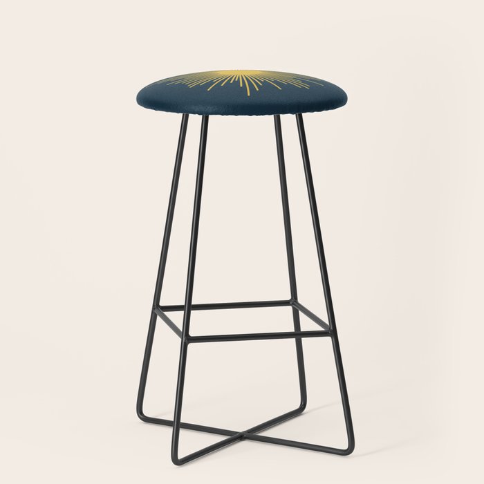 Sunburst - Minimalist Mid Century Modern Sun in Navy Blue and Light Mustard Yellow Stool Gallery Image 1