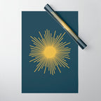 Sunburst - Minimalist Mid Century Modern Sun in Navy Blue and Light Mustard Yellow Wrapping Paper Gallery Image 1