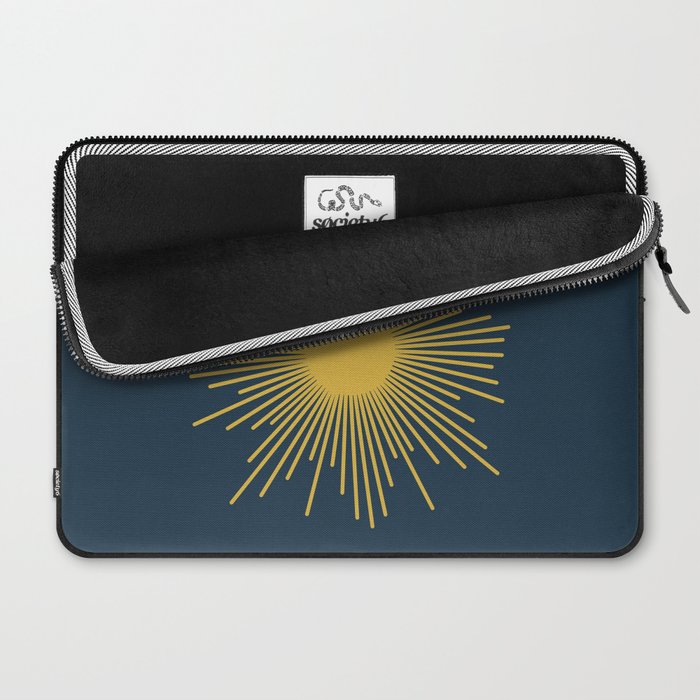 Sunburst - Minimalist Mid Century Modern Sun in Navy Blue and Light Mustard Yellow Laptop Sleeve Gallery Image 2