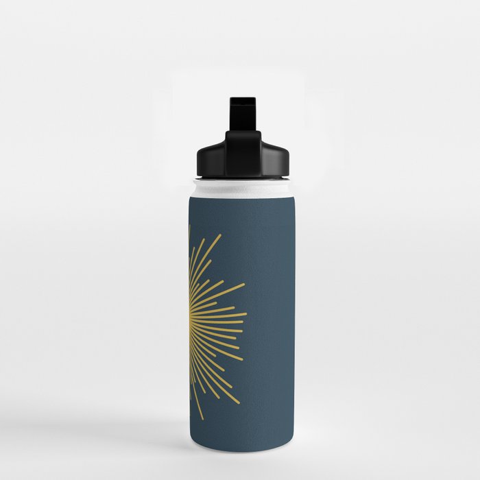 Sunburst - Minimalist Mid Century Modern Sun in Navy Blue and Light Mustard Yellow Water Bottle Gallery Image 2