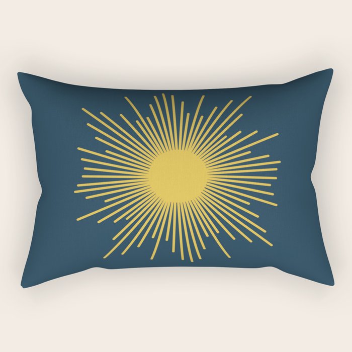 Sunburst - Minimalist Mid Century Modern Sun in Navy Blue and Light Mustard Yellow Rectangular Pillow Gallery Image 2