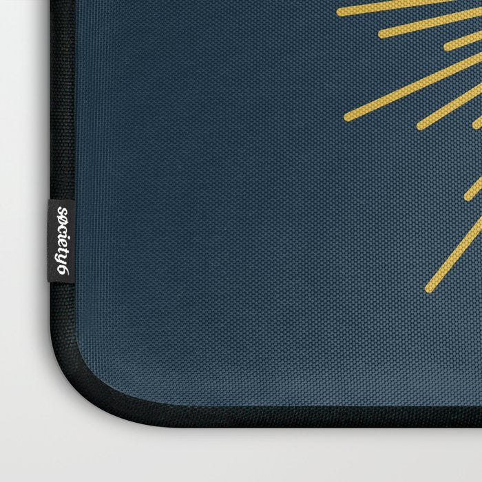 Sunburst - Minimalist Mid Century Modern Sun in Navy Blue and Light Mustard Yellow Laptop Sleeve Gallery Image 3