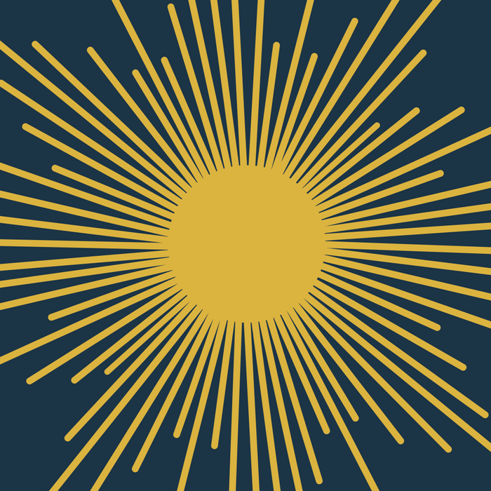 Sunburst - Minimalist Mid Century Modern Sun in Navy Blue and Light Mustard Yellow Coffee Mug Gallery Image 2
