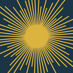 Sunburst - Minimalist Mid Century Modern Sun in Navy Blue and Light Mustard Yellow Coffee Mug Gallery Image 2