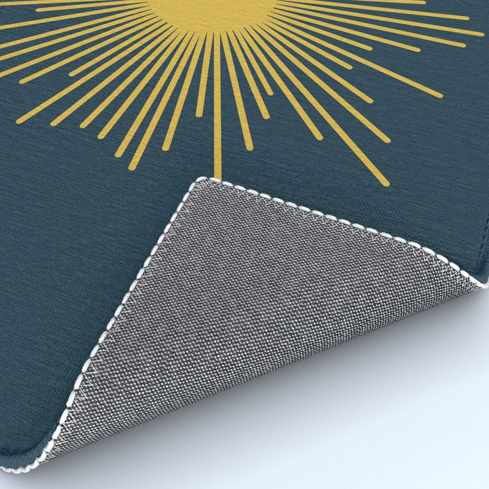 Sunburst - Minimalist Mid Century Modern Sun in Navy Blue and Light Mustard Yellow Rug Gallery Image 4