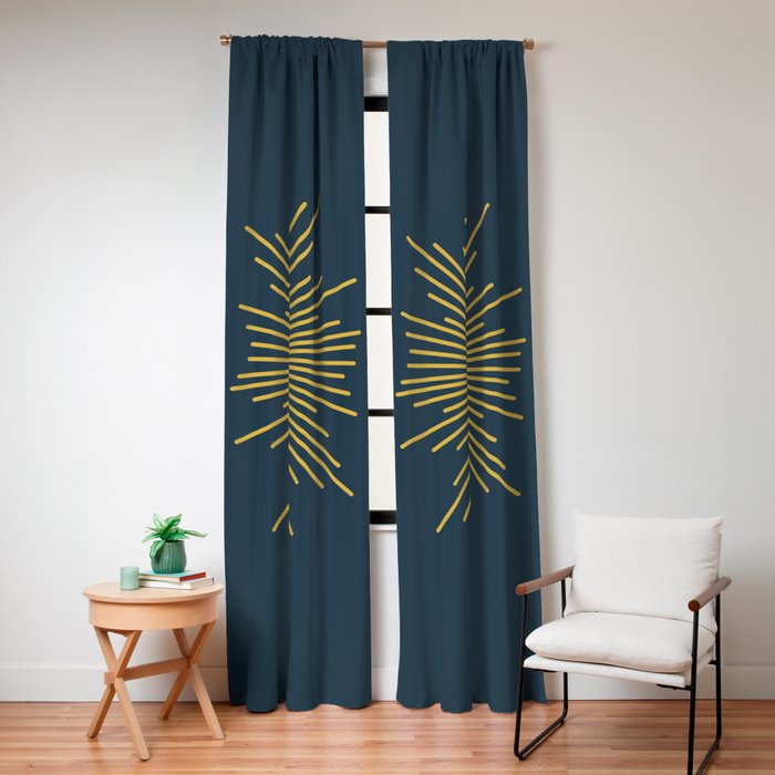 Sunburst - Minimalist Mid Century Modern Sun in Navy Blue and Light Mustard Yellow Window Curtain Gallery Image 4