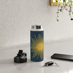 Sunburst - Minimalist Mid Century Modern Sun in Navy Blue and Light Mustard Yellow Water Bottle Gallery Image 4