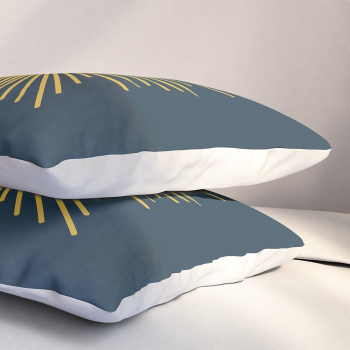 Sunburst - Minimalist Mid Century Modern Sun in Navy Blue and Light Mustard Yellow Pillow Sham Gallery Image 3