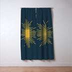 Sunburst - Minimalist Mid Century Modern Sun in Navy Blue and Light Mustard Yellow Window Curtain Gallery Image 3