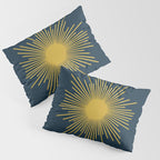 Sunburst - Minimalist Mid Century Modern Sun in Navy Blue and Light Mustard Yellow Pillow Sham Gallery Image 3