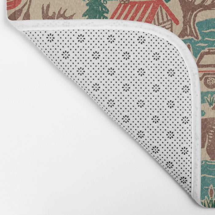North Country Summer - vintage teal, green, brown, and red Bath Mat Gallery Image 2