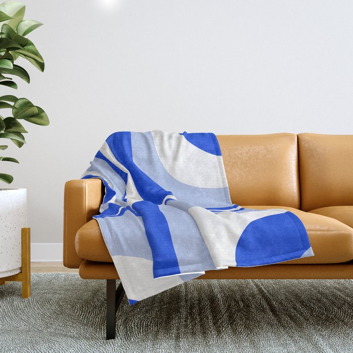 Blue Retro Groove Mid Century Modern Abstract Pattern Throw Blanket Gallery Image 1