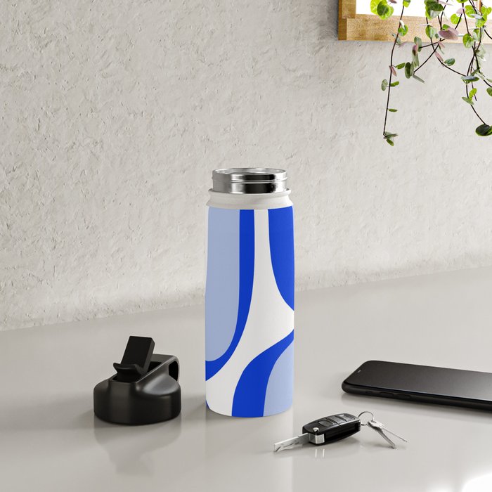 Blue Retro Groove Mid Century Modern Abstract Pattern Water Bottle Gallery Image 4