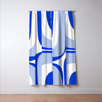 Blue Retro Groove Mid Century Modern Abstract Pattern Window Curtain Gallery Image 3