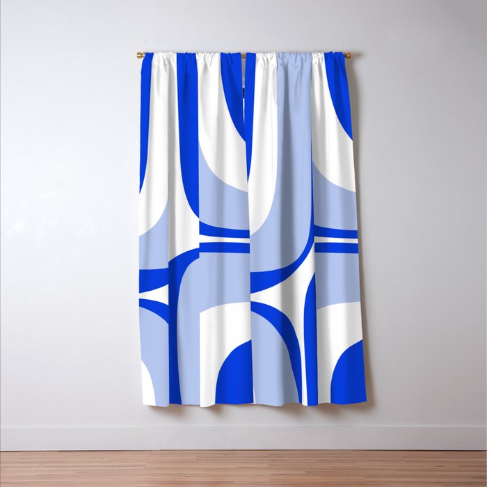 Blue Retro Groove Mid Century Modern Abstract Pattern Window Curtain Gallery Image 3