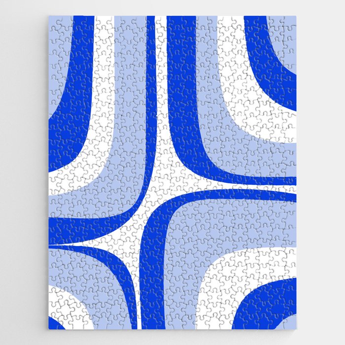 Blue Retro Groove Mid Century Modern Abstract Pattern Jigsaw Puzzle Gallery Image 1