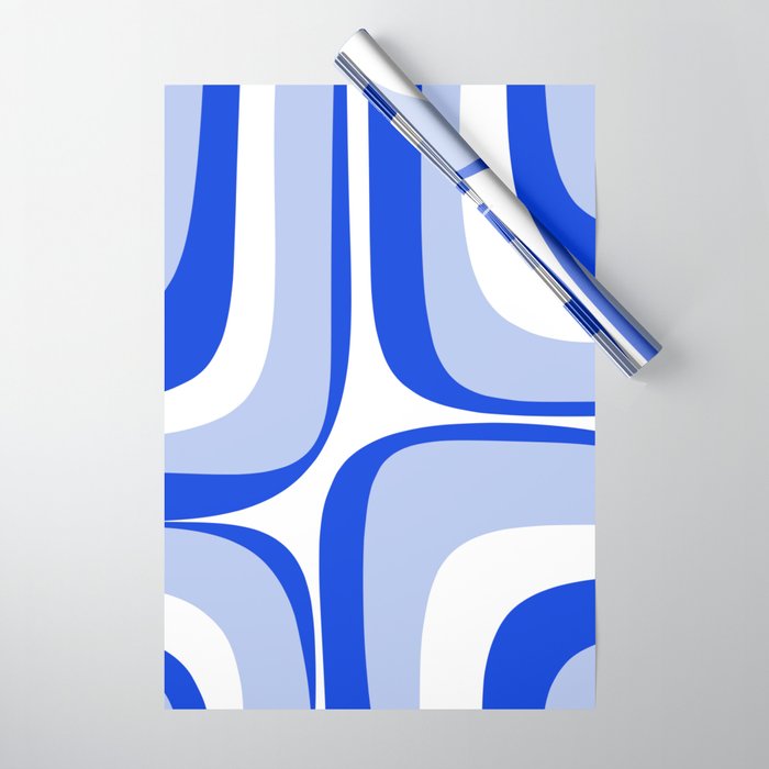 Blue Retro Groove Mid Century Modern Abstract Pattern Wrapping Paper Gallery Image 1