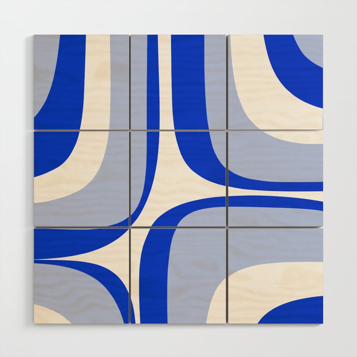 Blue Retro Groove Mid Century Modern Abstract Pattern Wood Wall Art Gallery Image 1